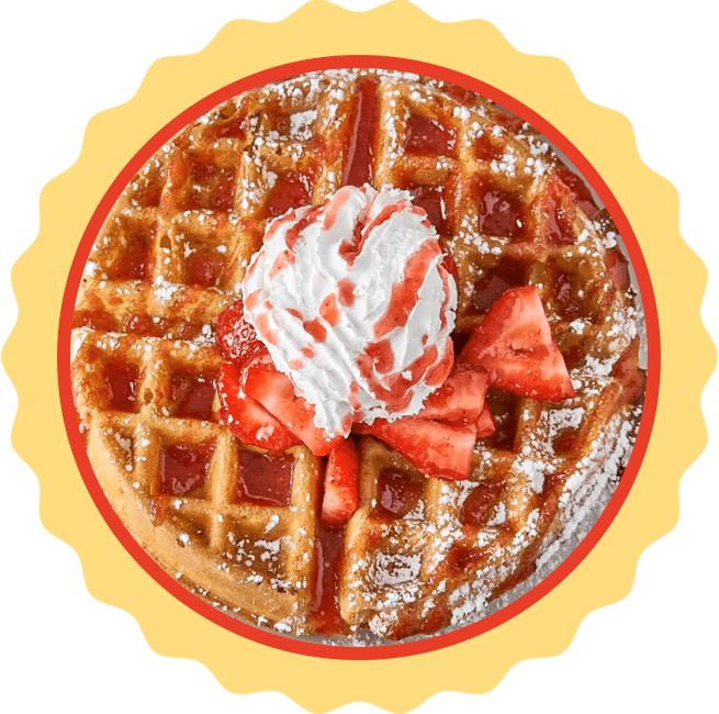 waffle with ice cream and strawberries