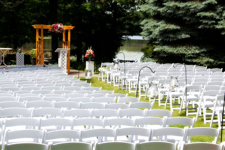 Chairs lined up for a wedding ceremony