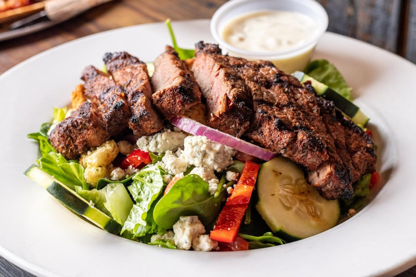 Grilled meat and mixed salad