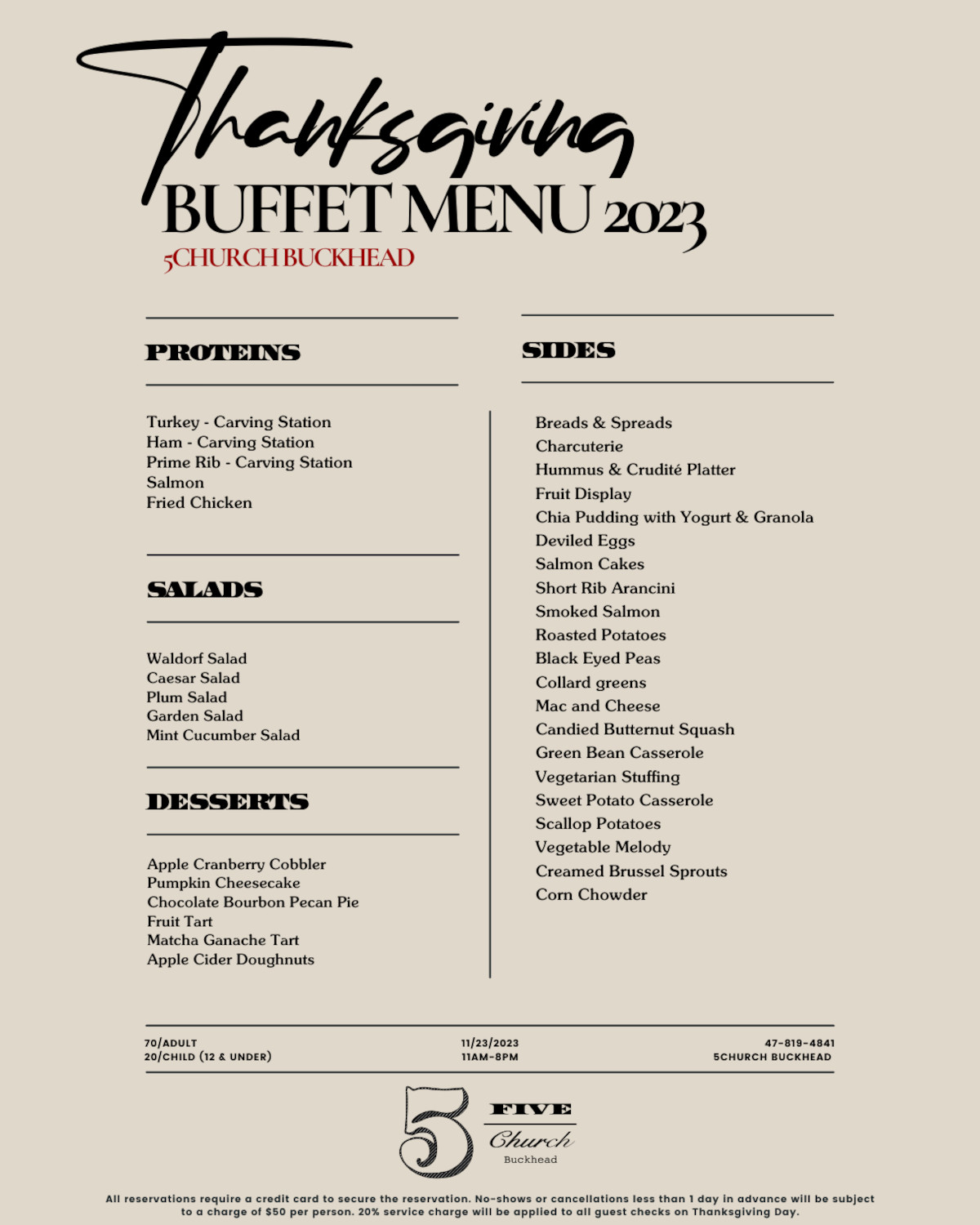 Thanksgiving buffet menu