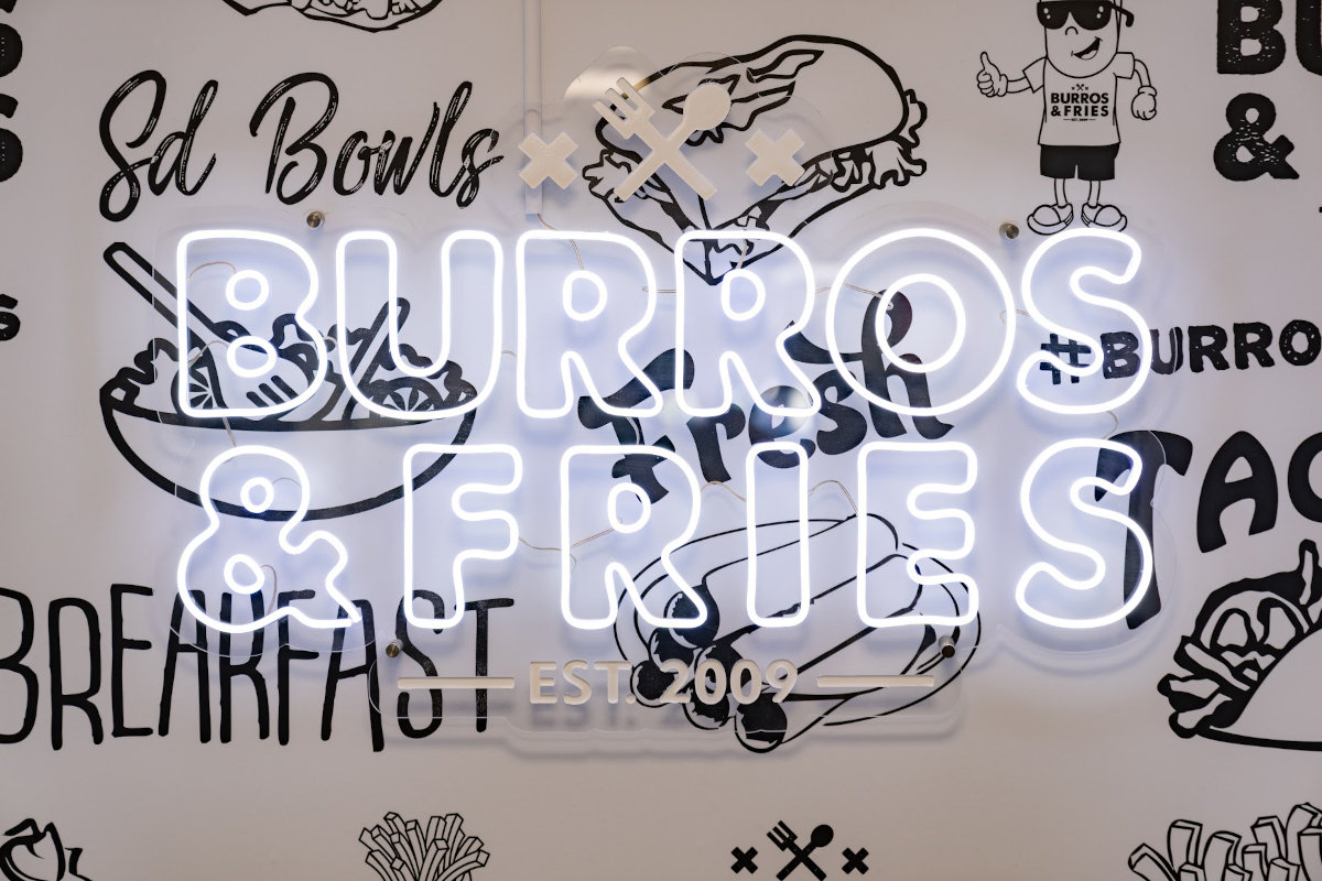 Interior, Burros and fries logo