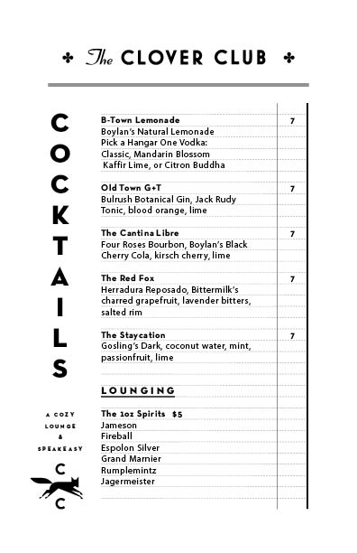 the clover club coctail menu