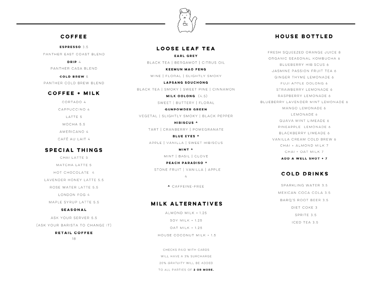 Coffee and Tea Menu