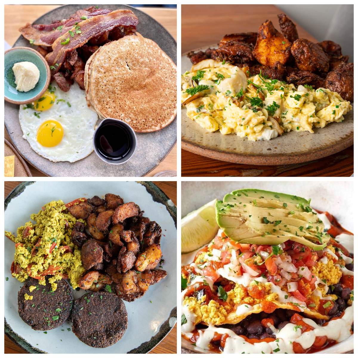 collage of breakfast foods on a plate