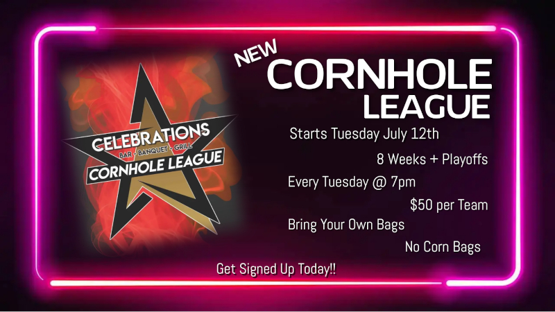 Cornhole League flyer with events info