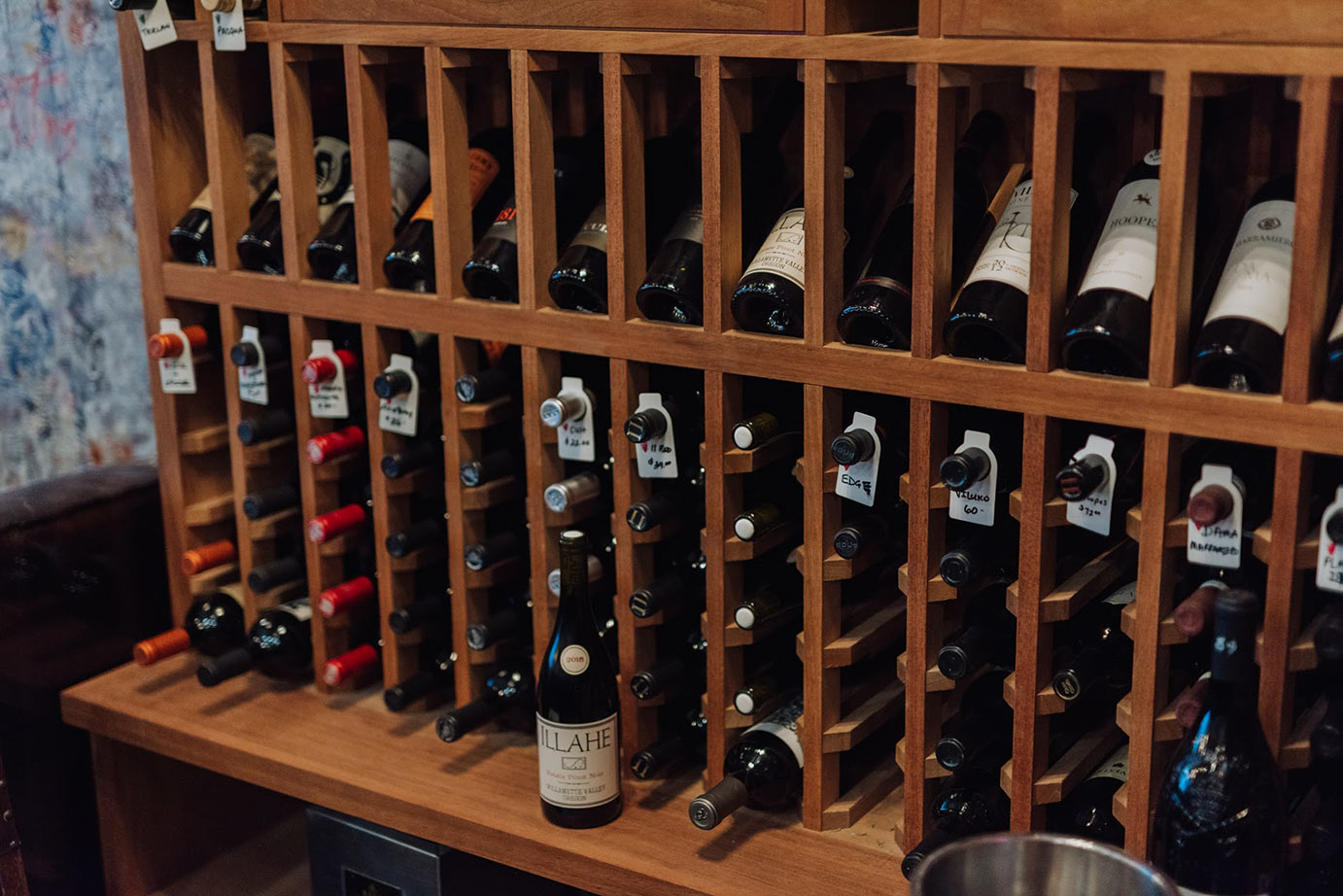 shelf with wine bottles