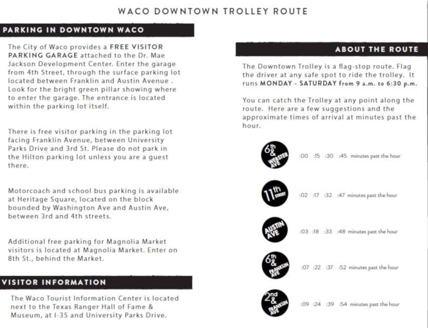 Waco downtown trolley route
