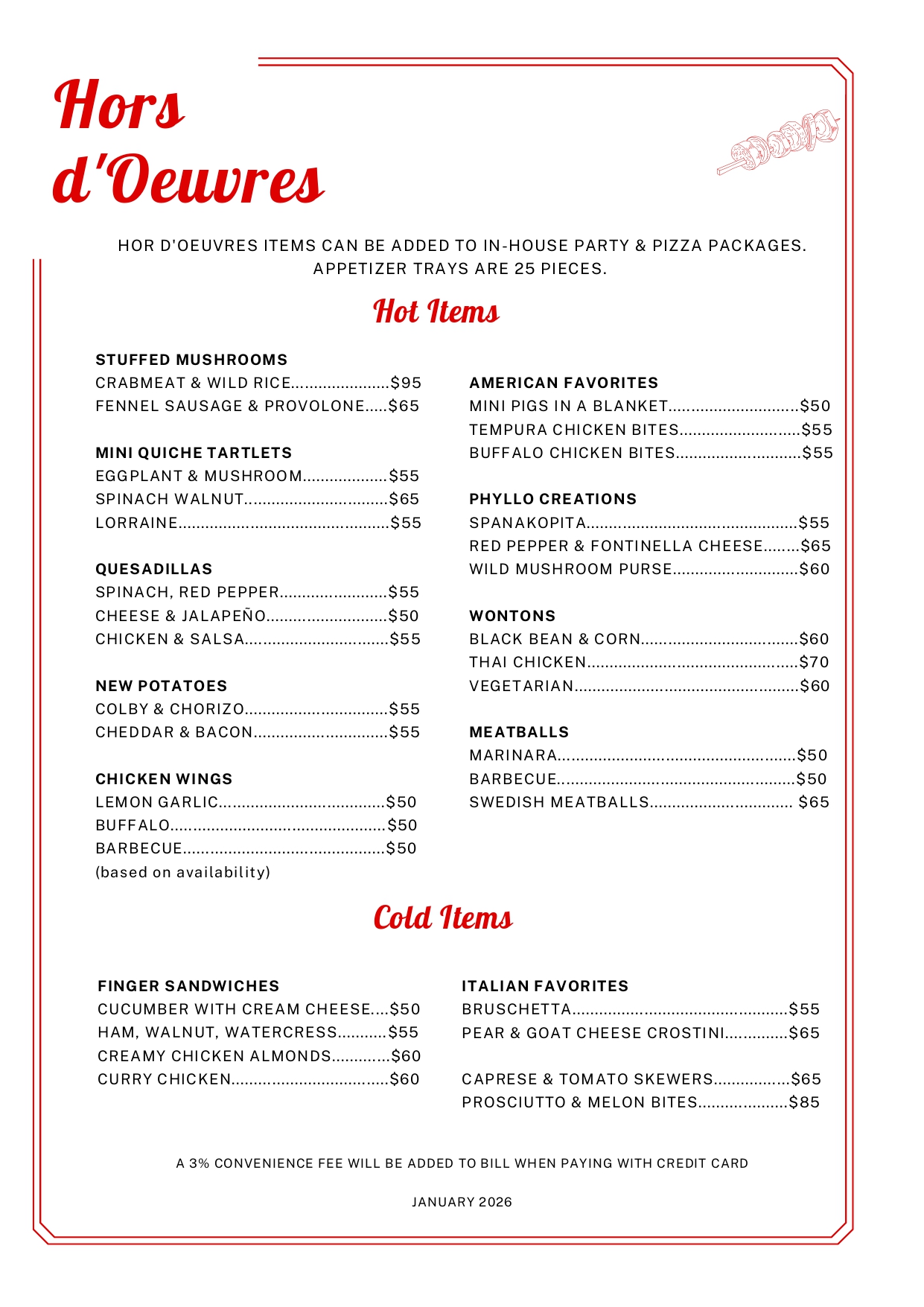 Hors d'Oeuvres menu 1