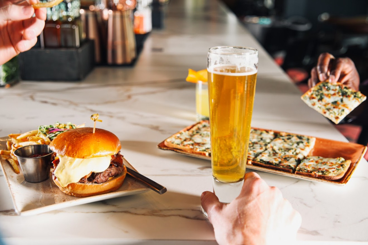 Burger, pizza and beer