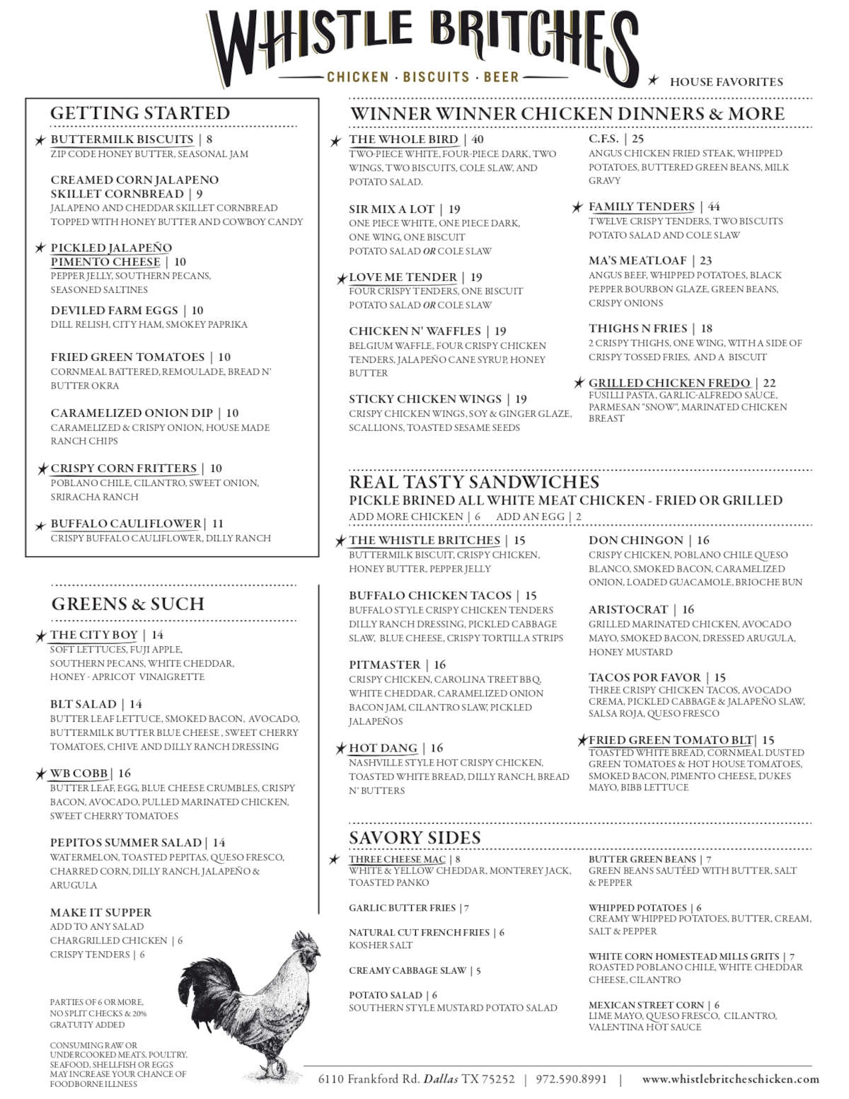 Whistle Britches Dallas Food Menu