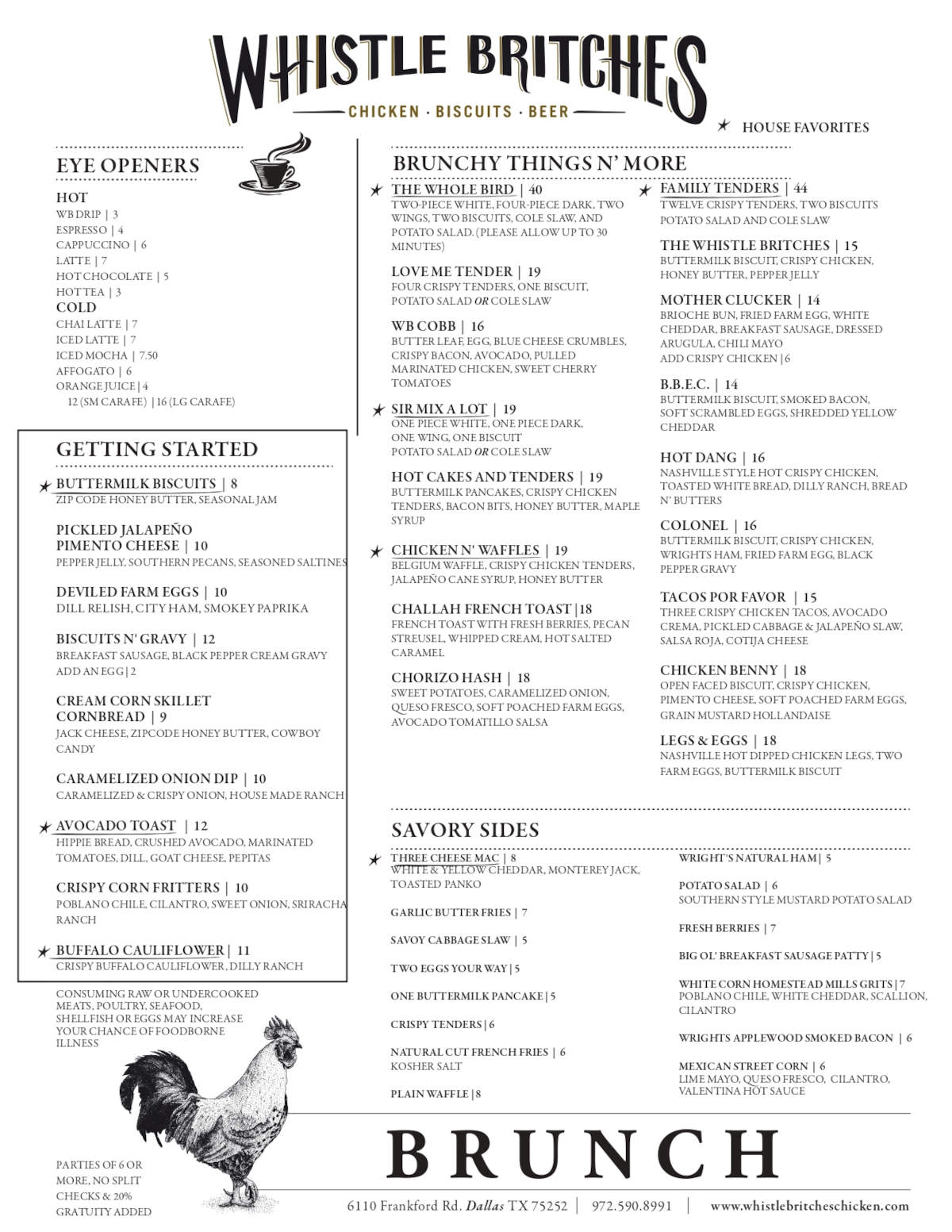 Whistle Britches Dallas Food Menu