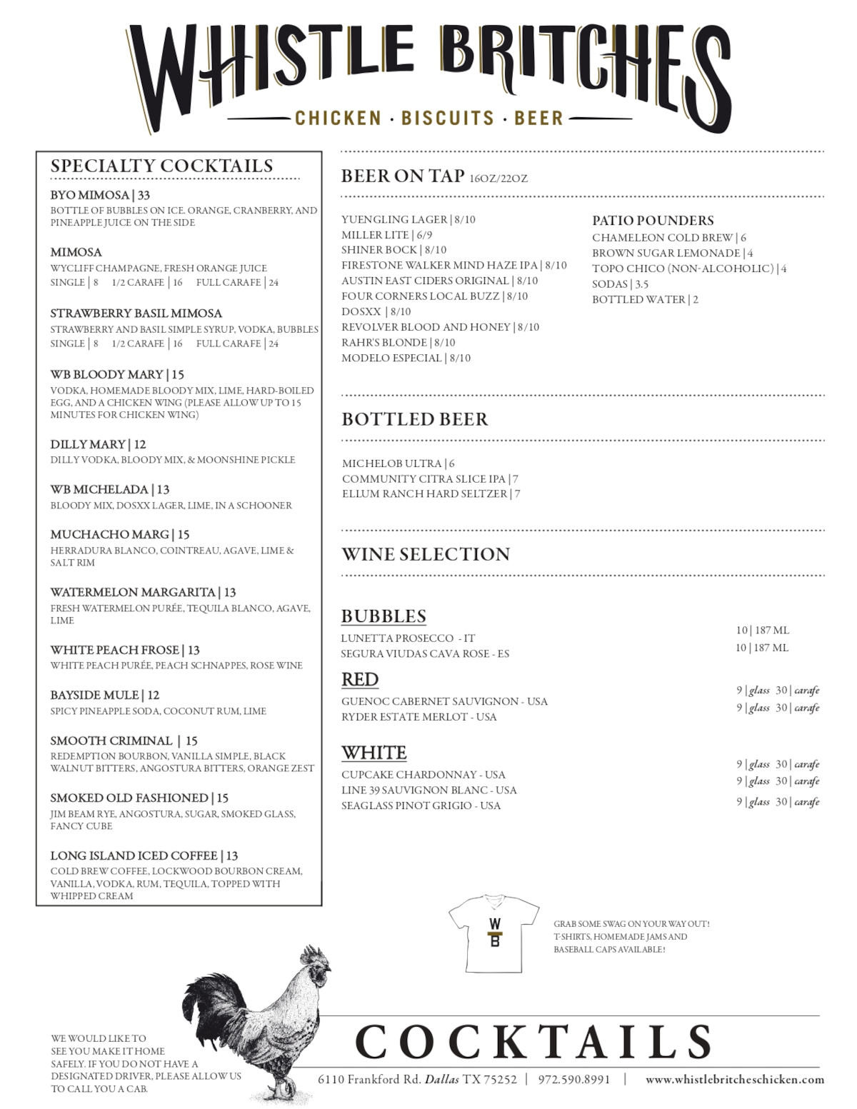Whistle Britches Dallas Food Menu