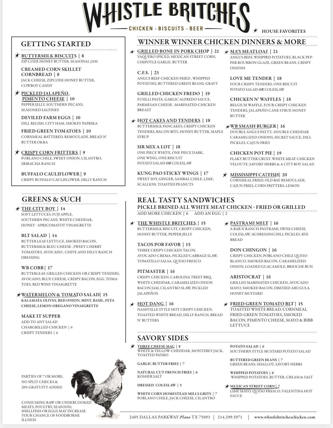 Whistle Britches lunch dinner menu
