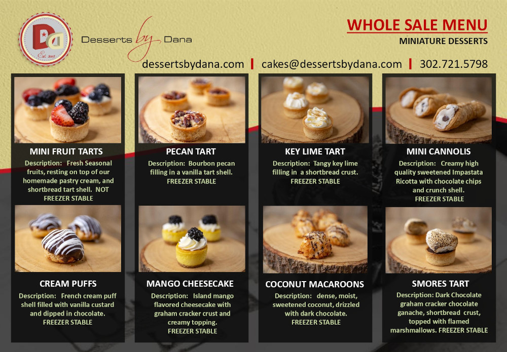 Desserts by Dana wholesale menu
