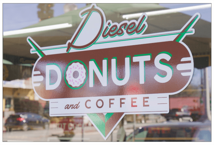 Diesel Donuts & Coffee logo on a window
