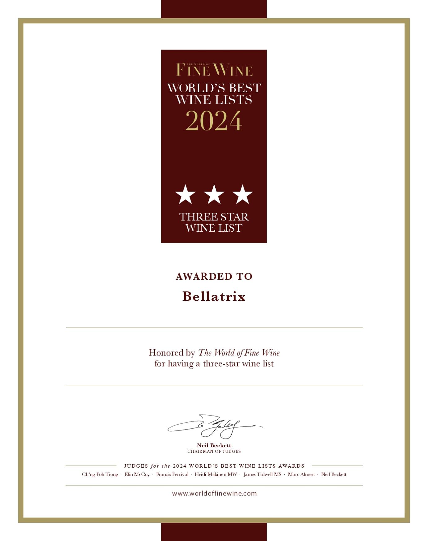 world's best wine list 2024 award