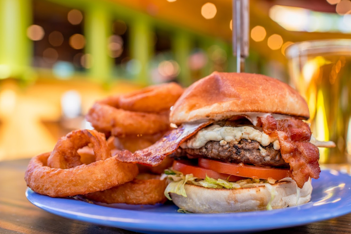 Burger and onion rings
