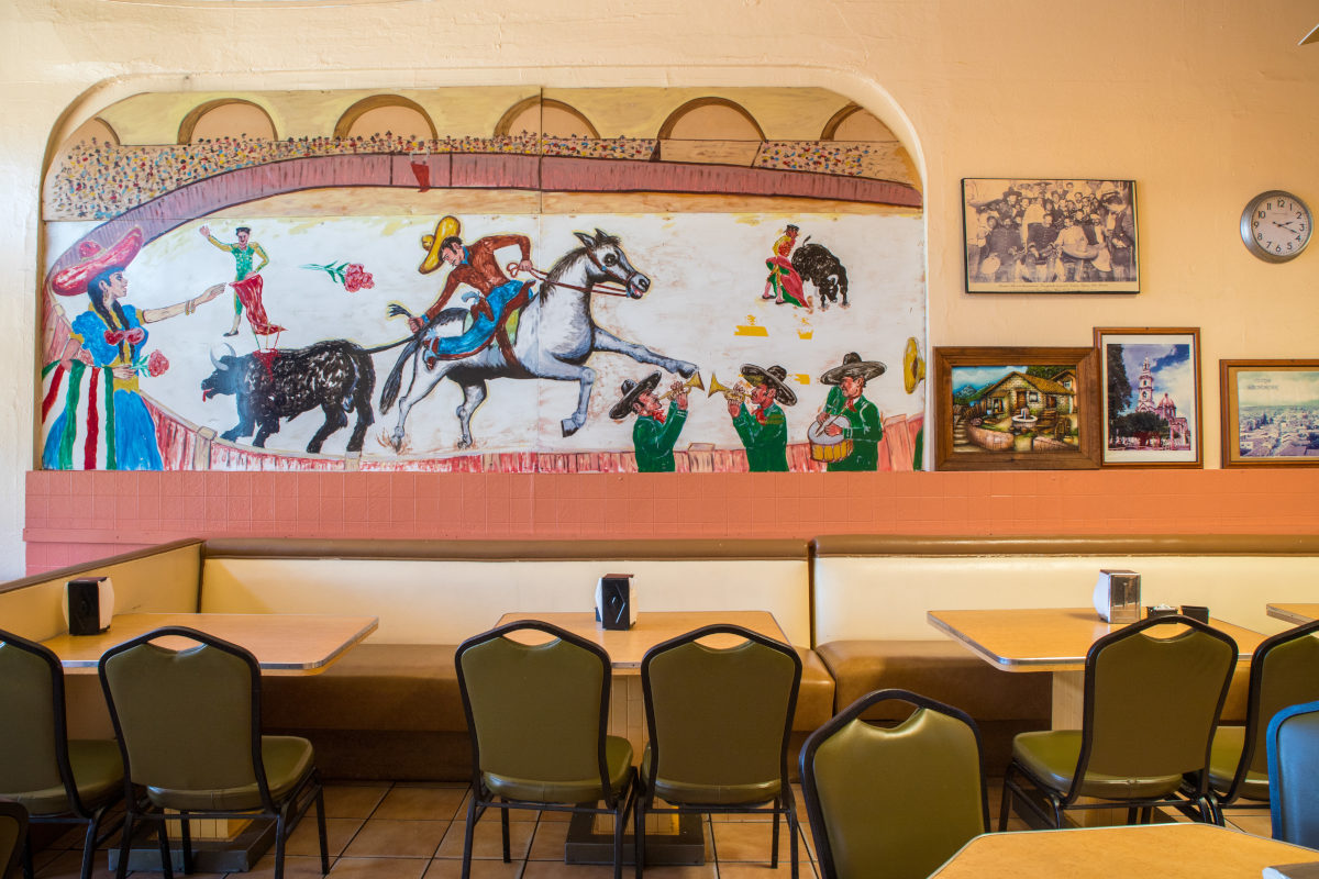 Interior, mariachi band painting on the wall