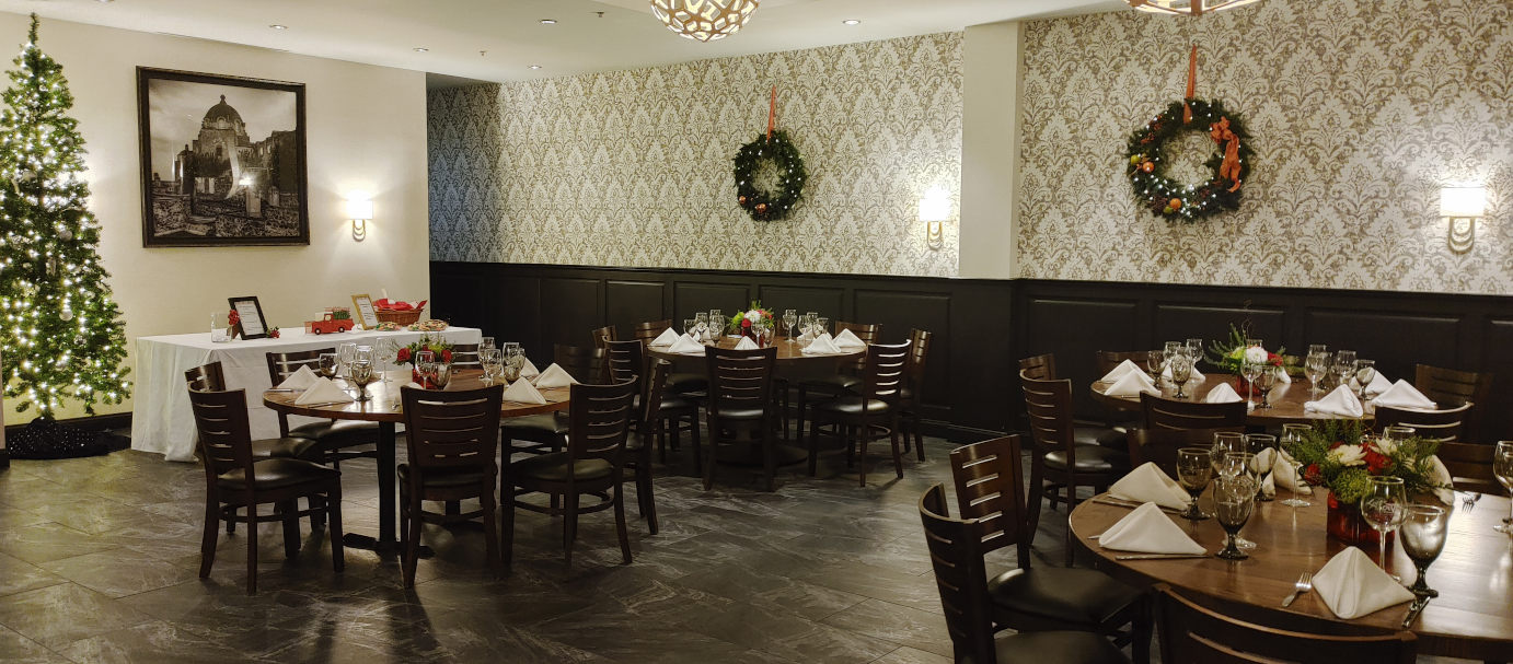 Set tables and chairs, Christmas celebration décor