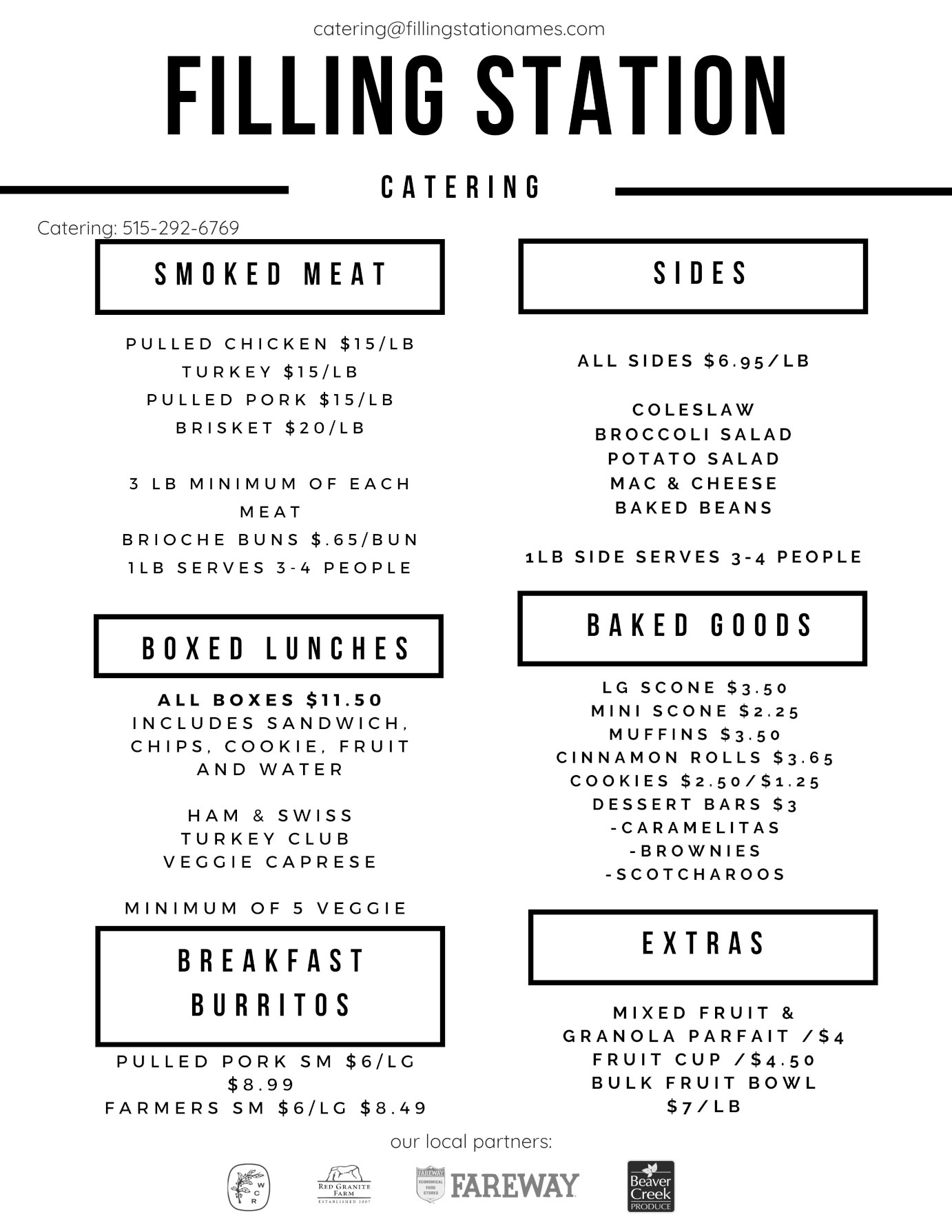 The Filling Station catering menu photo