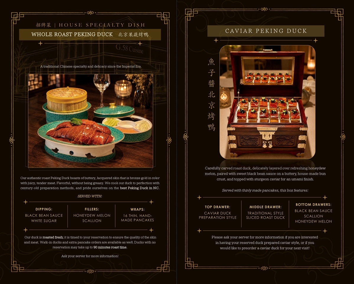 Dinner Menu - Whole Roast and Caviar Peking Duck