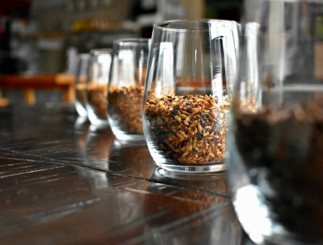 Glasses half-filled with seeds