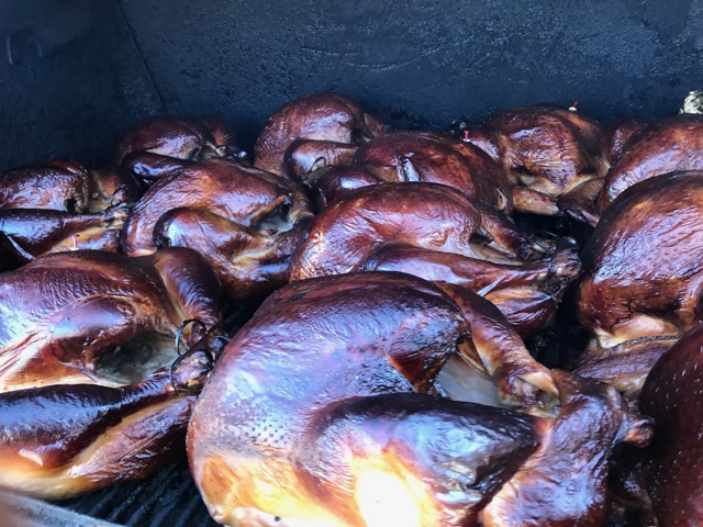 A lot of turkeys on the grill