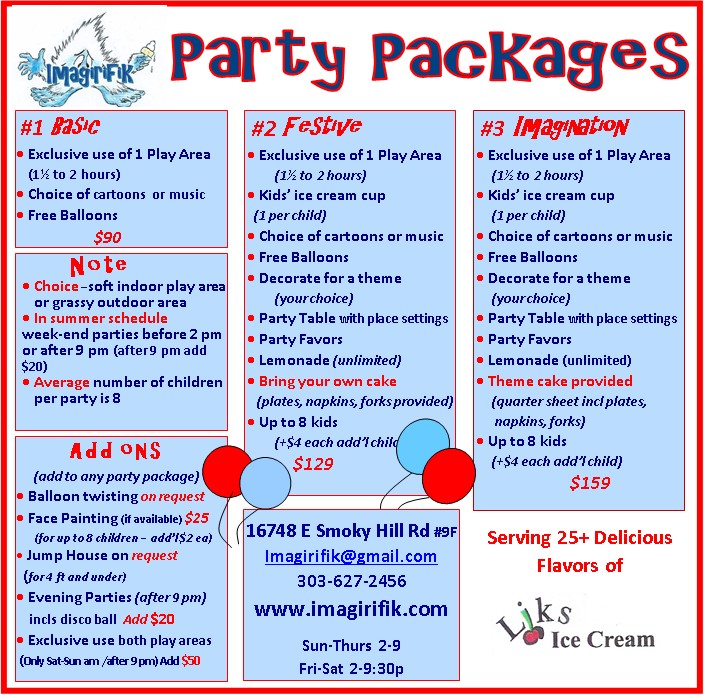Party packages menu