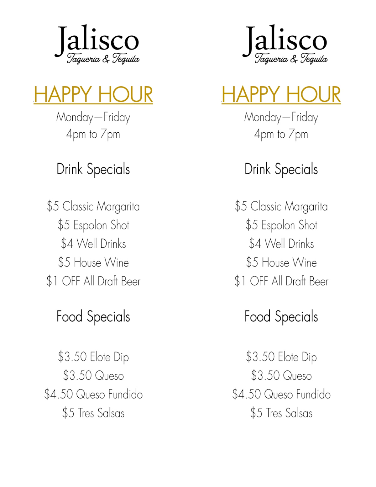 happy hour specials menu