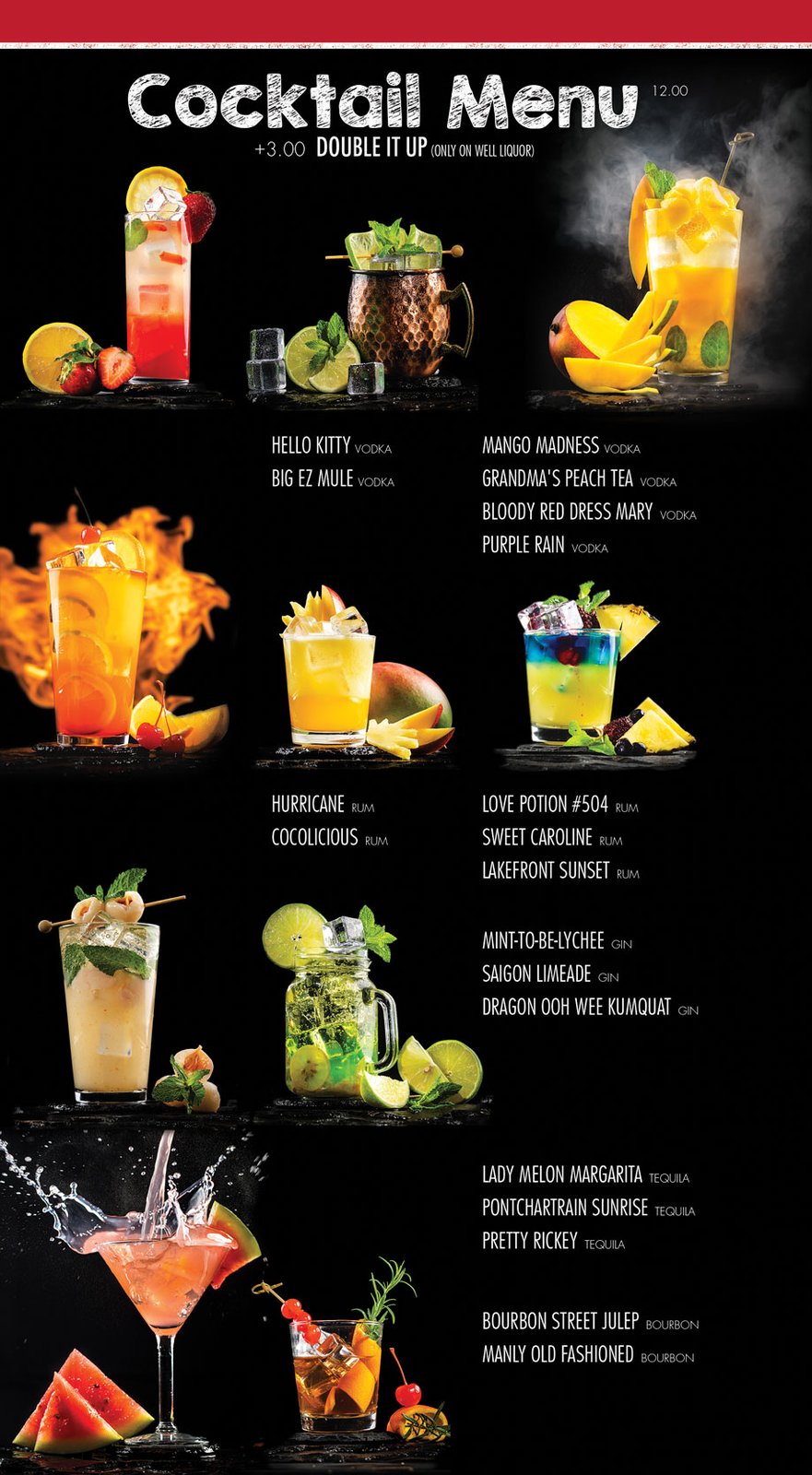 a menu for a cocktail bar with different drinks
