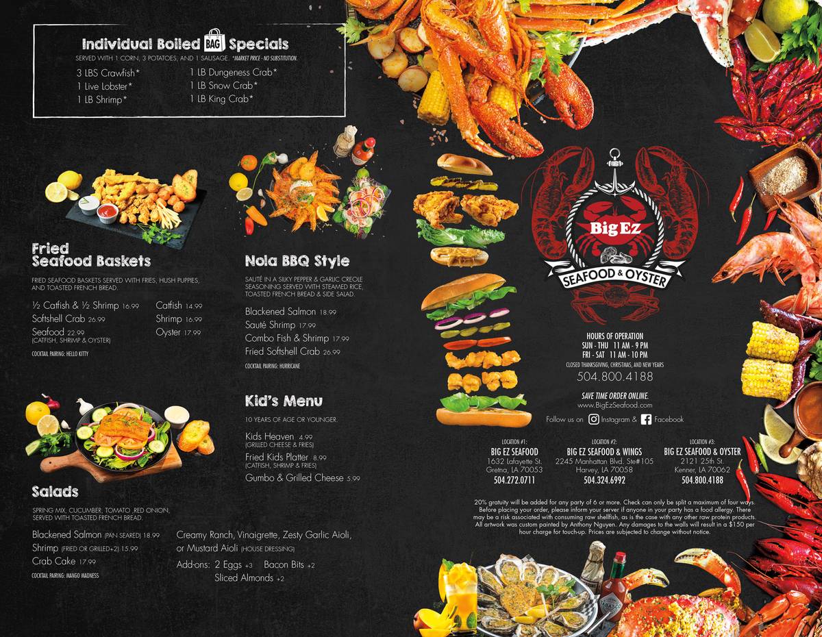 a menu for a seafood restaurant on a blackboard