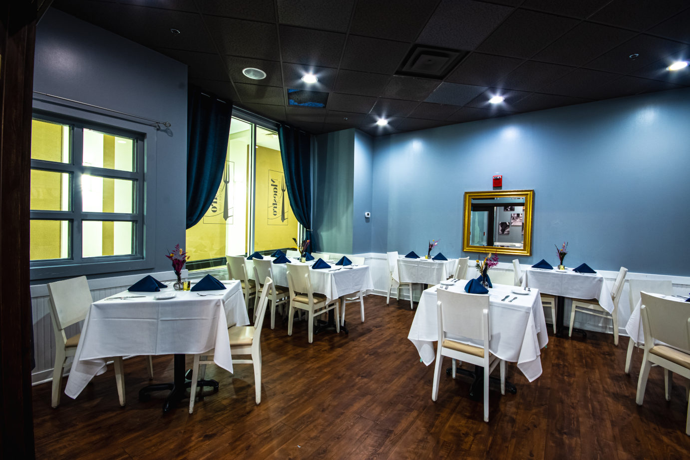 Interior, set dining tables with tableware