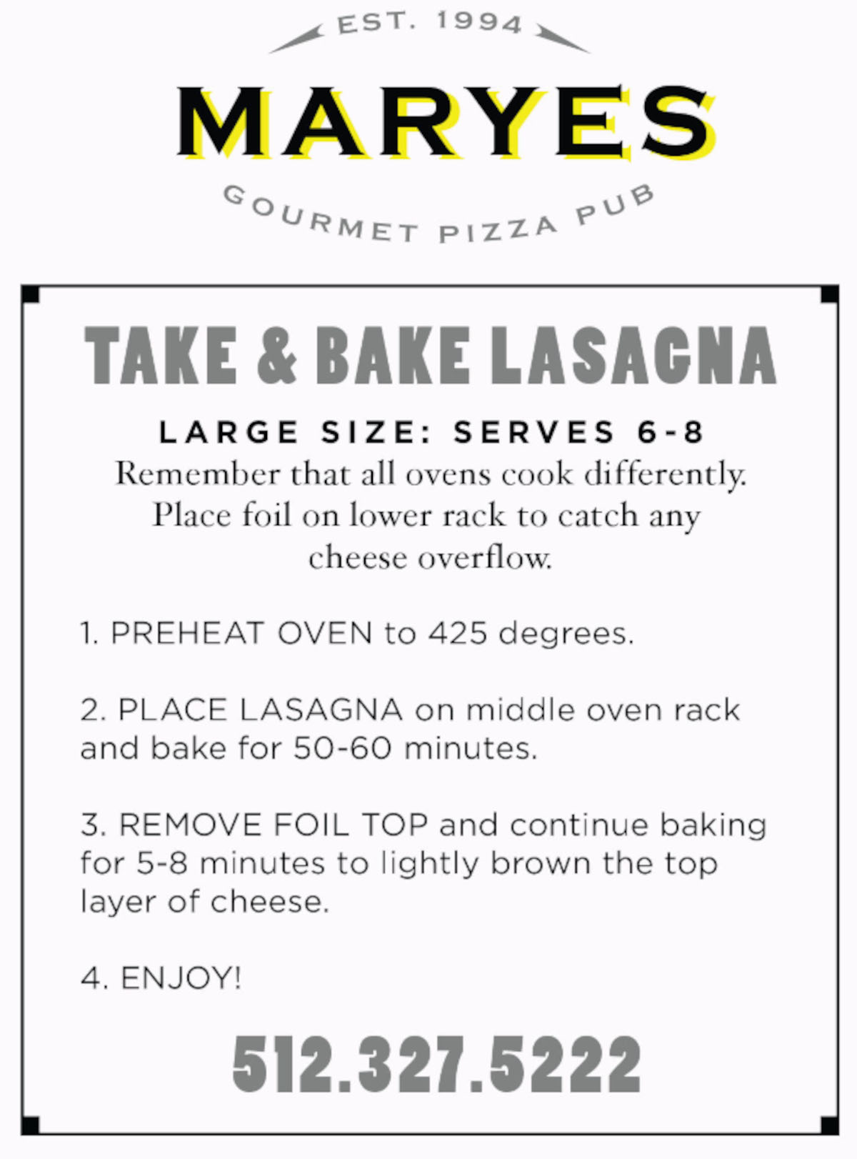 Take & Bake Lasagna Large