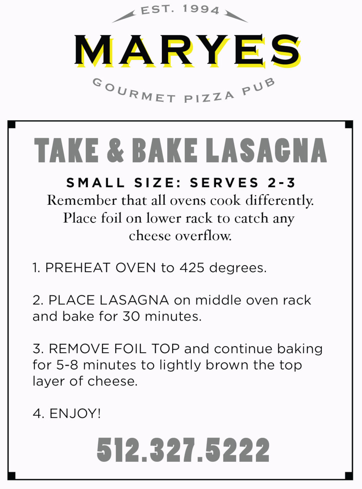 Take & Bake Lasagna Small