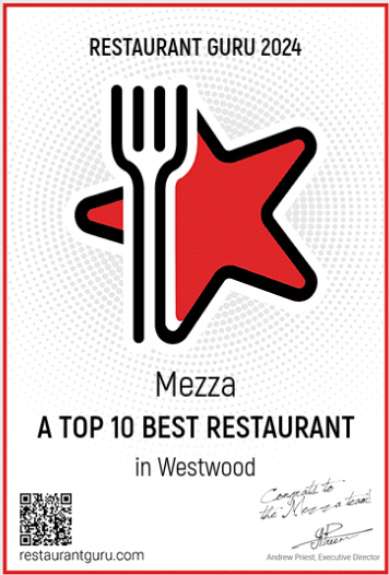 A Top 10 Best Restaurant in Westwood certificate