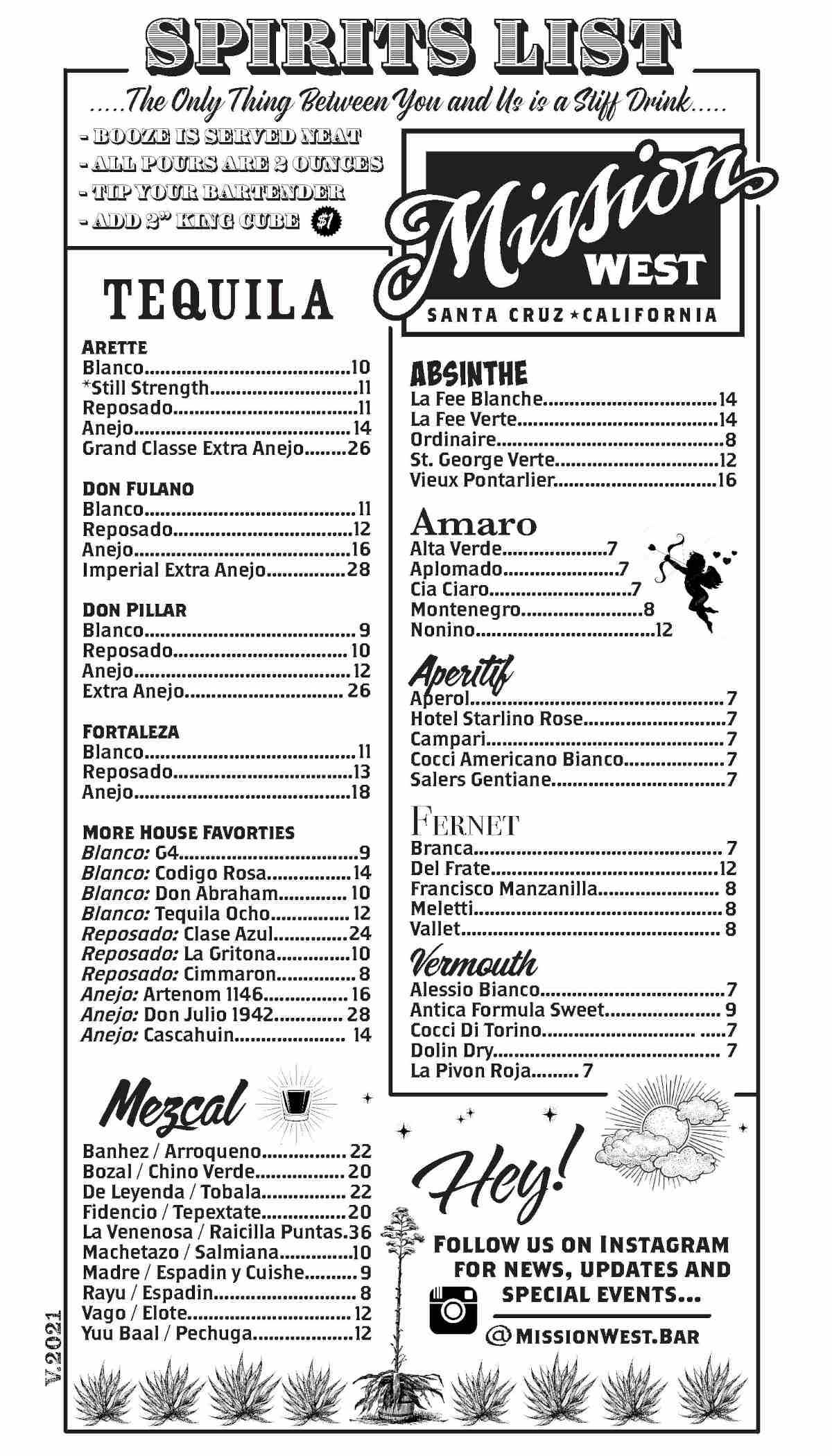 spirits menu part 1