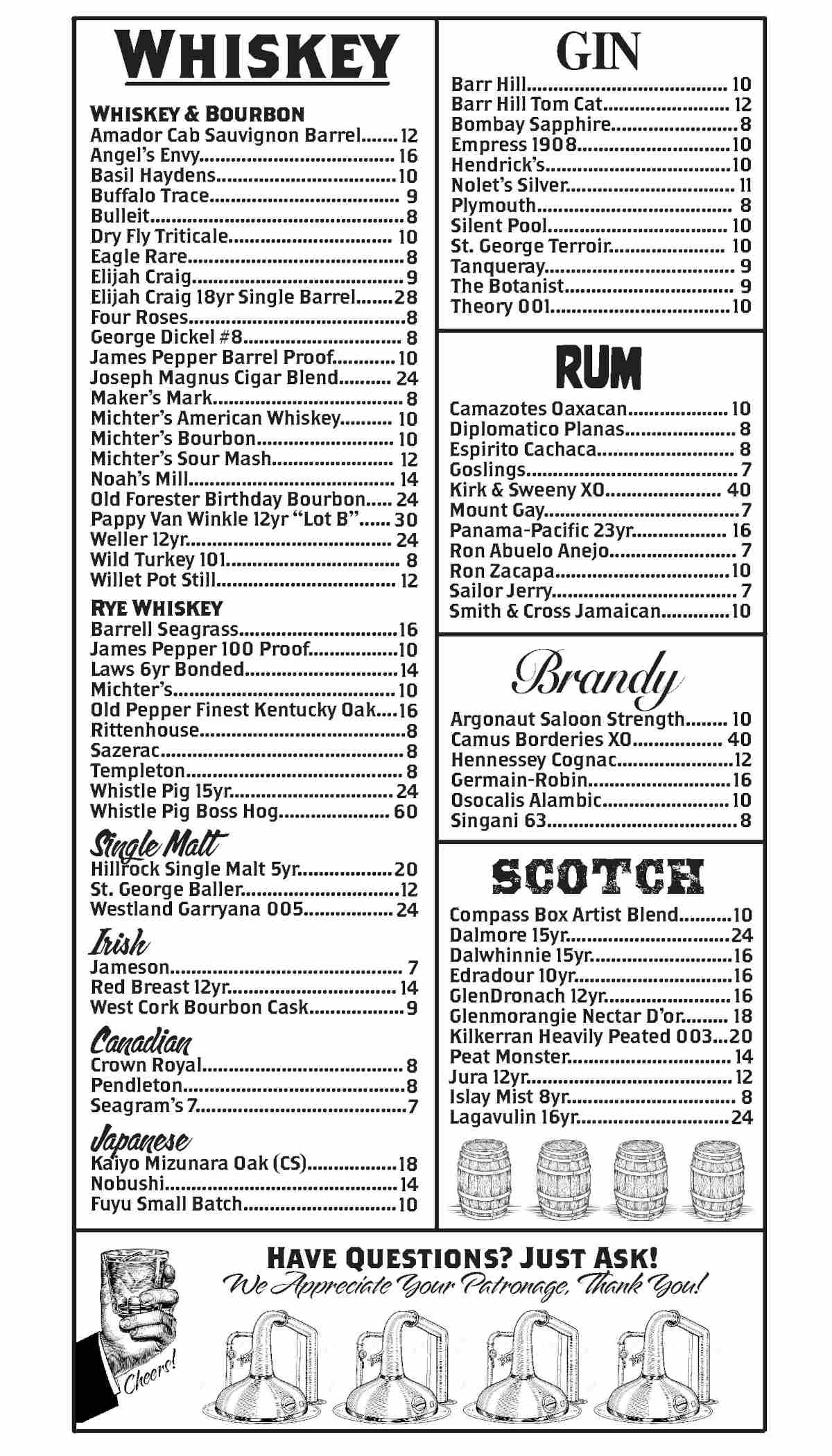 spirits menu part 2