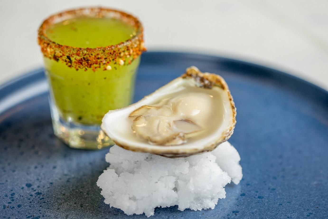 Oyster, drink on the side