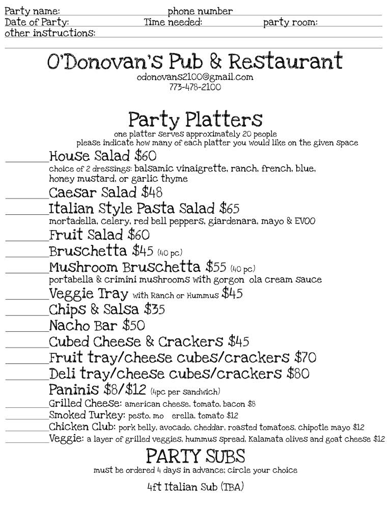 party packages menu 1