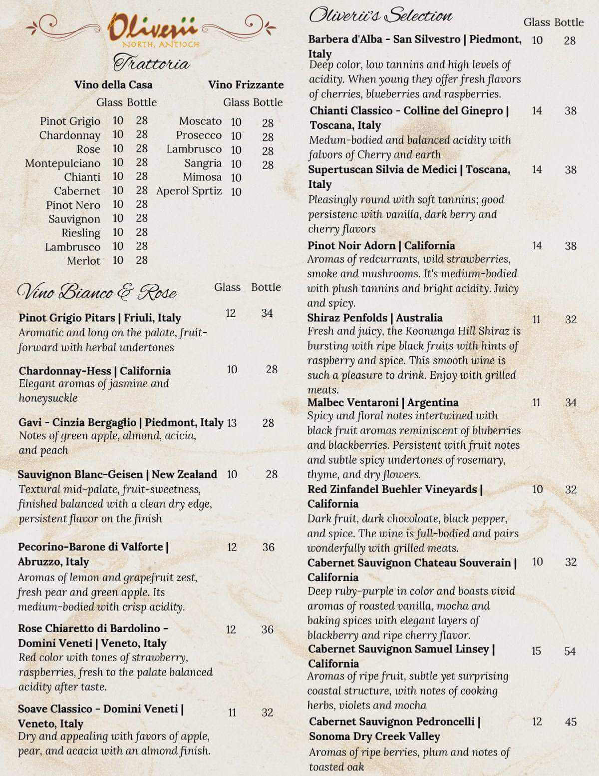 Wine list, page 1