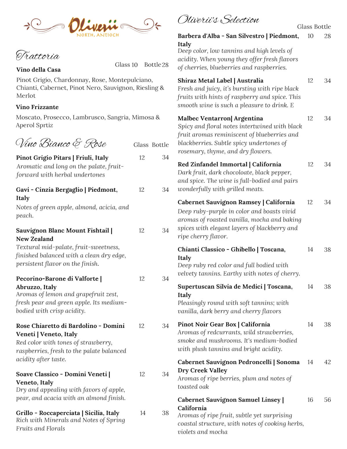 Wine list, page 1