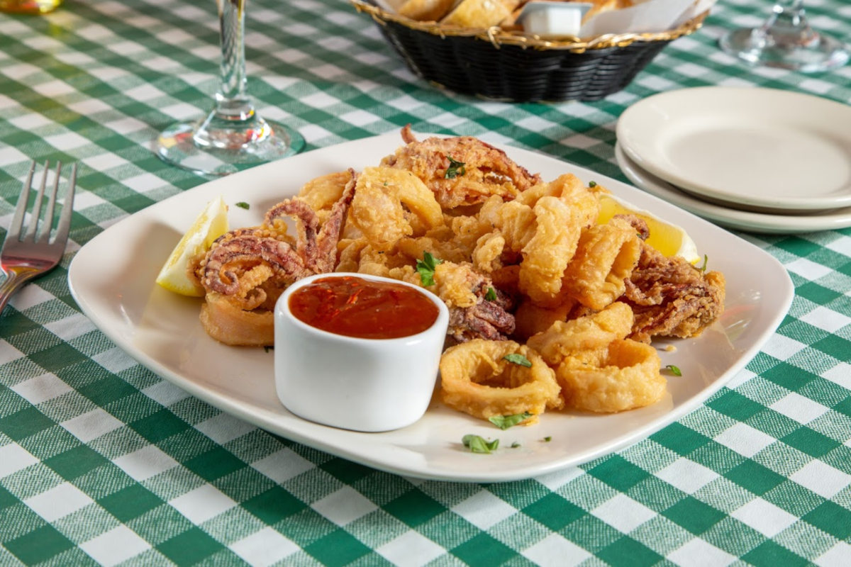 Fried seafood dish with dip