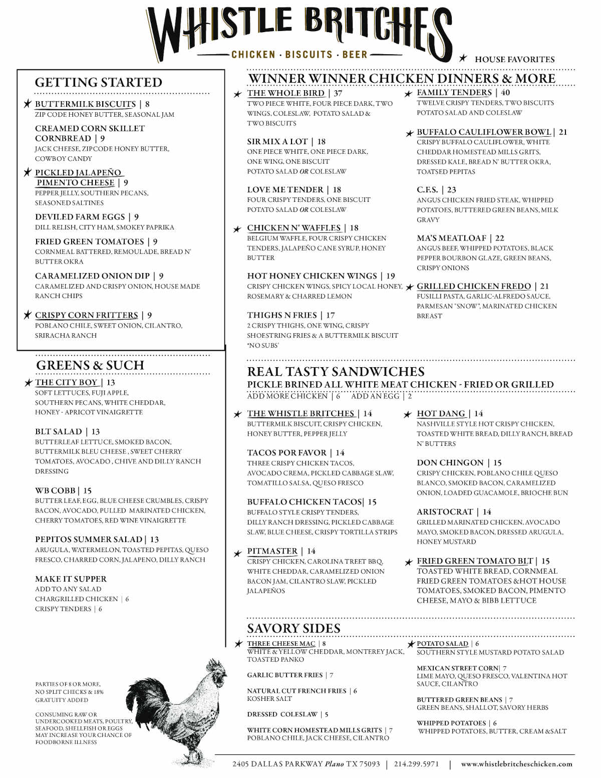 Whistle Britches Plano Food Menu