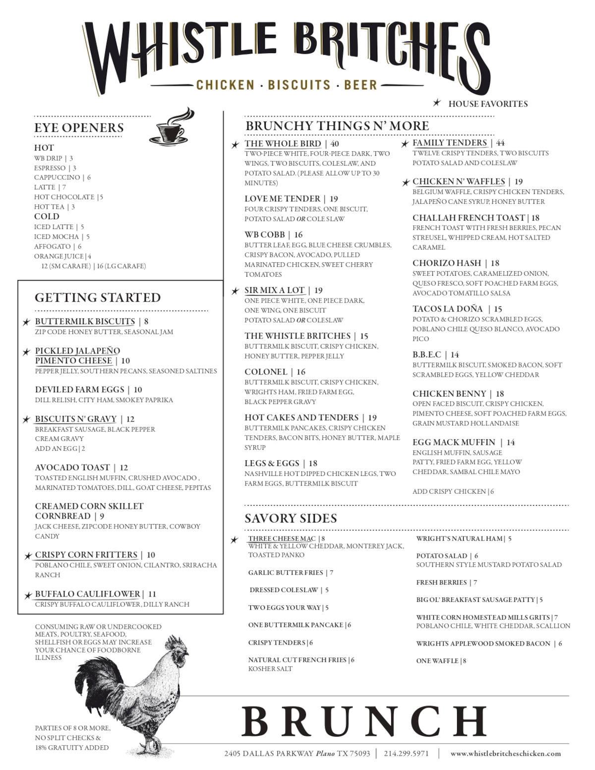 Whistle Britches Plano Food Menu