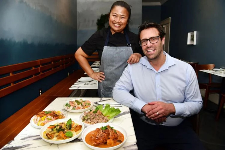 Pomelo chef and owners Aom Srisuk and Frankie Weinberg.