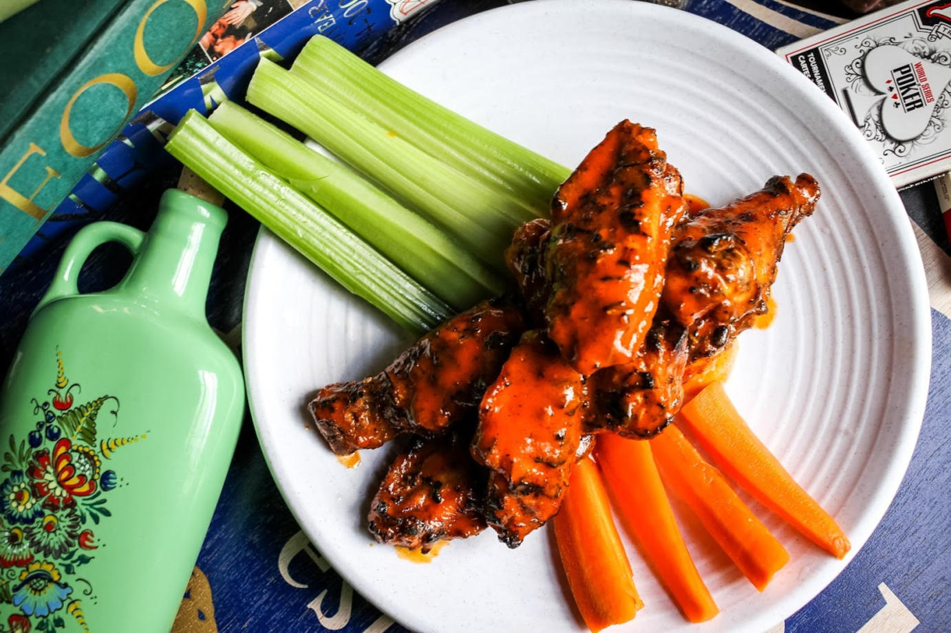 Grilled chicken, cucumber and carrots on the side