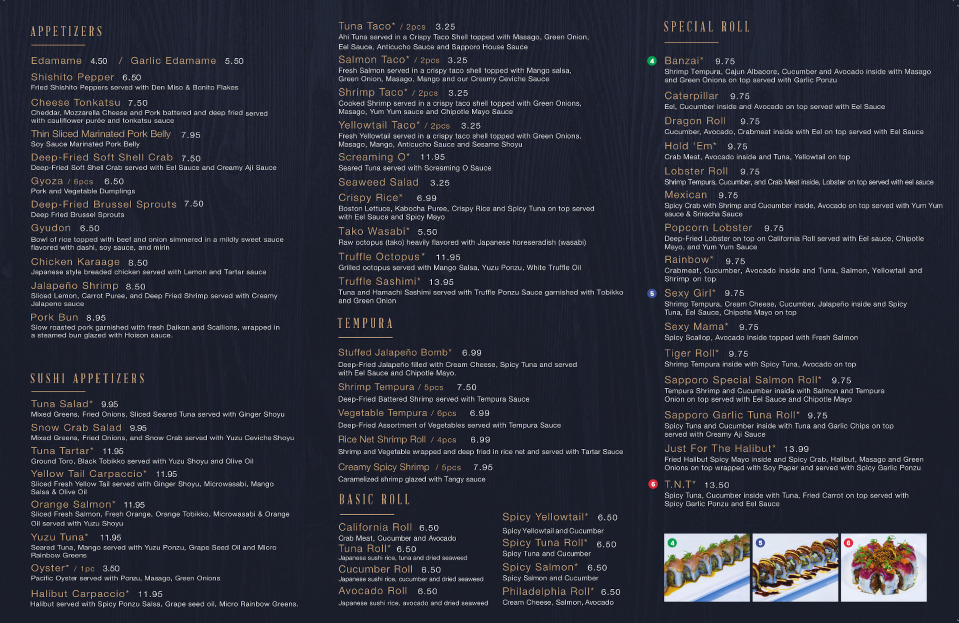 Sapporo menu page 1