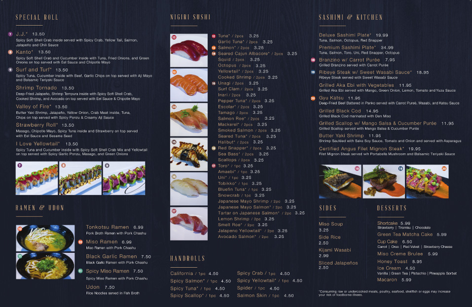 Sapporo Revolving Sushi Food Menu