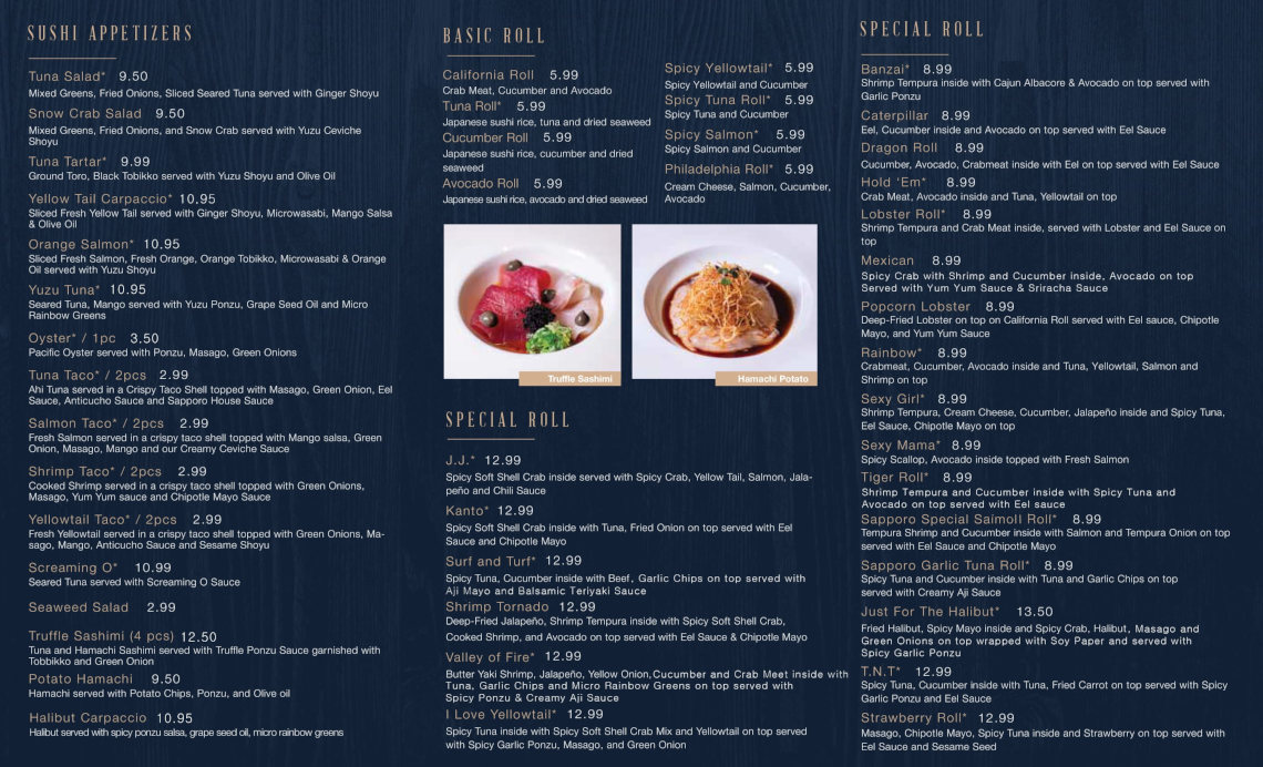 Sapporo menu page 1