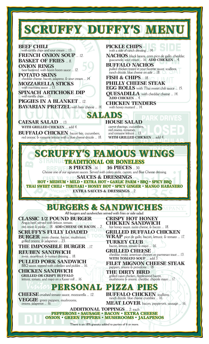 Scruffy Duffy's menu